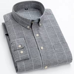 Camisa de Lujo para <span class=keywords><strong>Hombre</strong></span>, Camisa <span class=keywords><strong>Oxford</strong></span> de Algodón de Manga Larga a Cuadros y Rayas, <span class=keywords><strong>Camisas</strong></span> de Oficina para Negocios, Corte Ajustado Informal, Precio al por Mayor - Product Image 4