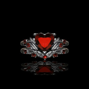 Anello a forma di cuore gotico scuro per donna, nero rosso, stile vintage, gioielli personalizzati alla moda - Product Image 4