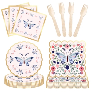 Assiettes de fête d'anniversaire personnalisées DAMAI sur le thème du papillon rose avec bord doré, ensemble d'assiettes jetables, ensemble d'assiettes en papier pour fête d'anniversaire - Product Image 2