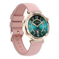 Montre connectée ronde pour femme avec assistant IA, moniteur de fréquence cardiaque, bracelet en silicone et lunette incrustée de diamants – Tendance et fitness