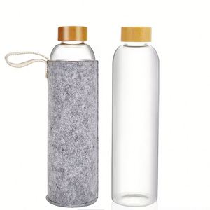 High Quality Outdoor Reusable Borosilicate Walled Clear Glass <b>Drinking</b> Water Bottle With Bamboo Lid and Protective Sleeve - Product Image 4