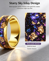 Bague de mariage de luxe en carbure de tungstène martelé doré avec incrustation de pierre de grès galaxie et feuille d'or 8 mm pour couples, vente en gros