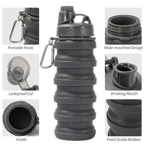 Botella de agua plegable de silicona sin BPA de marca privada al por mayor para acampar y viajar con diseño plegable - Product Image 3