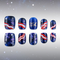 Ensemble de manucure carrée européenne courte et brillante avec faux ongles portables sculptés en résine à motif vague étoilée - 30 pièces amovibles pour femmes