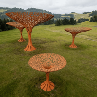 Sculpture d'arbre en acier corten poli avec bandes LED, forme personnalisée, grande décoration extérieure