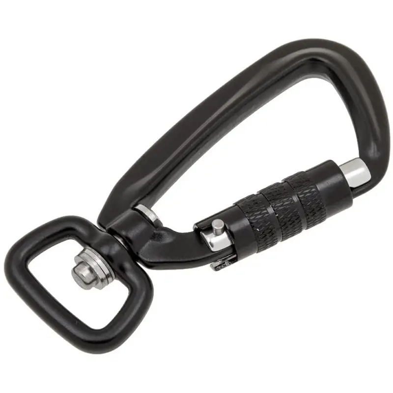 Wholesale Black Color Aviation Aluminum D Shape Automatic Nut High Tensile Force Pet Hook Wearing Rope Climbing Carabiner Hook