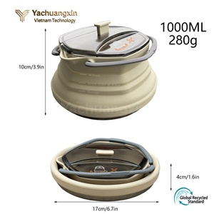 Collapsible Green Cooking <b>Pot</b> With Lid 3-4L Stainless Steel Foldable Outdoor Camping Gas Stove Compatible - Product Image 3