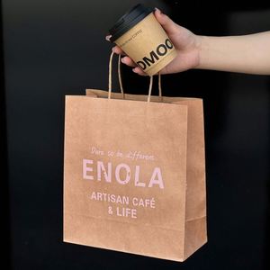 Sac en papier kraft personnalisé pour boulangerie, vente en gros, brun et blanc, pour restauration rapide, sac à emporter avec logo personnalisé - Product Image 3