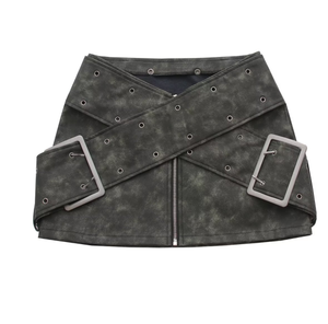 Runwaylover 2858 <span class=keywords><strong>fermeture</strong></span> à glissière avant 2024 dames mode <span class=keywords><strong>jupe</strong></span> en <span class=keywords><strong>cuir</strong></span> Pu avec ceinture - Product Image 1