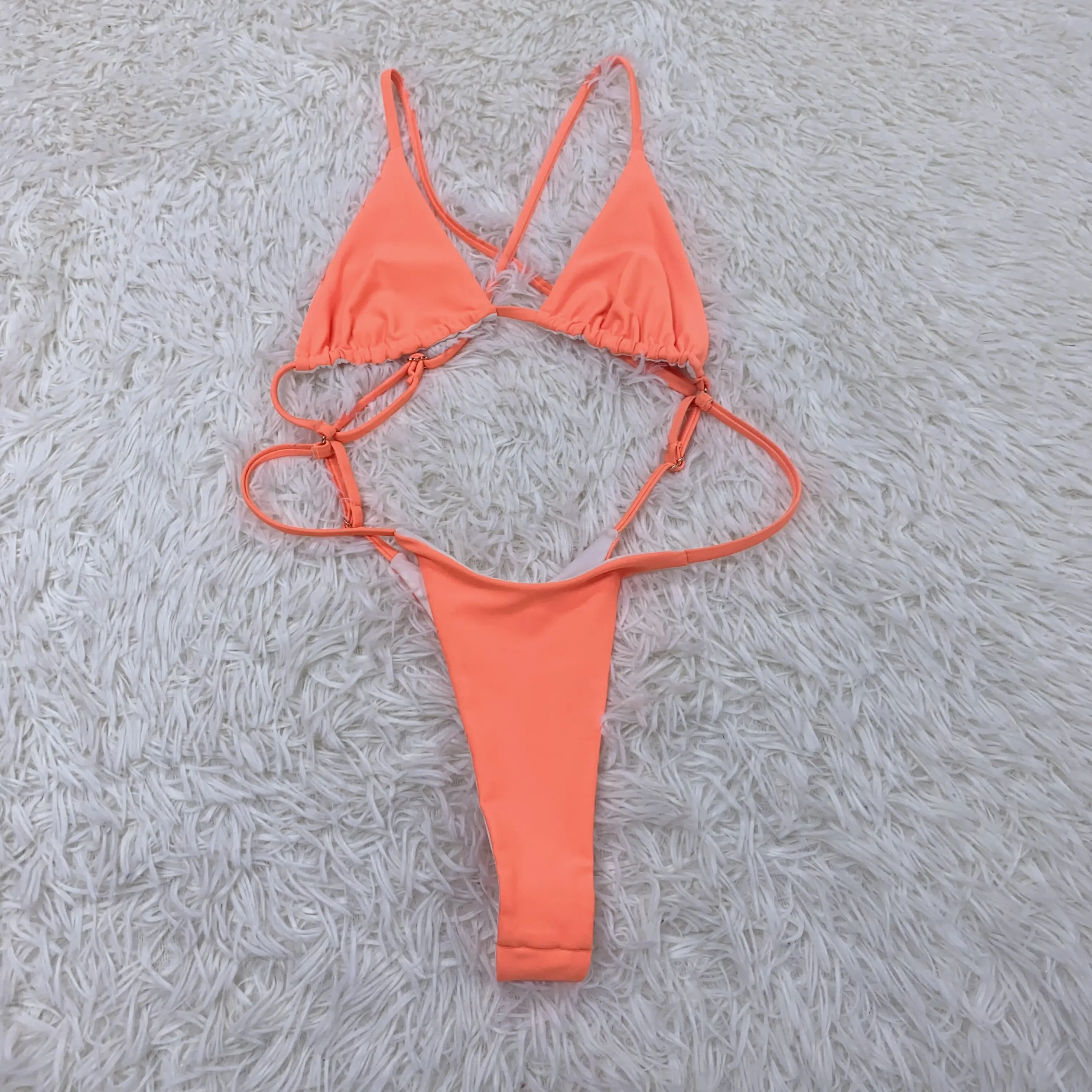 Color sólido naranja Bikini Set verano Sexy mujer una pieza traje de baño playa traje de baño