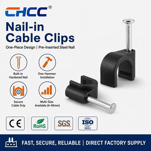Wholesale Plastic 8mm Cable Clips with Nails Round Cable Clip Wire Nail Holder 100pcs Cable Management