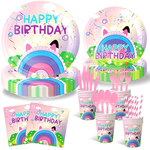 Ensemble de vaisselle arc-en-ciel <span class=keywords><strong>pour</strong></span> fête des oreilles de chat Assiettes jetables mignonnes avec empreinte - Product Image 1