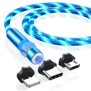 Cable de carga magnético USB, Cable luminoso de luz Led, 1m, venta al por mayor