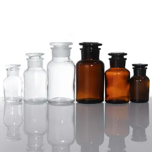 Sealed 30ml 60ml 125ml 250ml 500ml 1000ml Clear Amber Glass Storage Containers With Cork Stopper For Reagent Pill Apothecary Jar