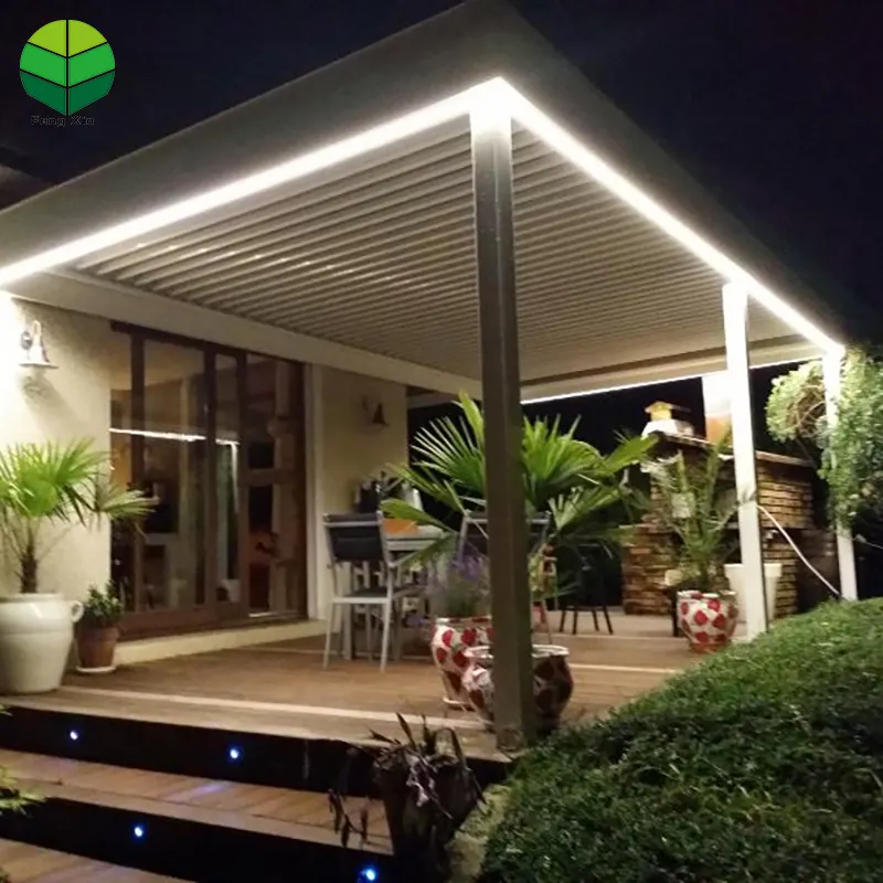 Waterproof motorized openning sun roof electric aluminum pergola louver with LED light