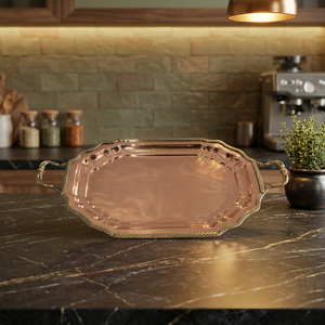 Plateau en cuivre massif avec embellissements en laiton - Product Image 1