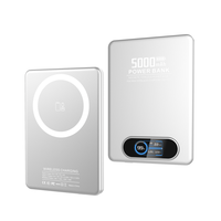 Powerbank Magnetik Ultra Tipis Mini untuk Smartphone, Pengisi Daya Nirkabel Berbahan Aluminium dengan Layar dan Fitur Jam Tangan