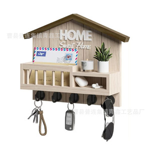 Wooden Wall Mounted Key <b>Hooks</b> Rack With <b>Shelf</b> For Entryway Home Storage - Product Image 1