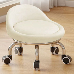 <b>Roller</b> Stool With Wheels Black Seat Chrome Frame For Home Cleaning And Shoe Changing - Product Image 2