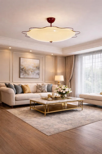 Plafonnier Saucer moderne du milieu du siècle, lampe vintage italienne à montage encastré, abat-jour en verre crème, luminaire rétro pour salon - Product Image 3