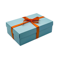Boîtes cadeaux rigides haut de gamme personnalisables grande capacité, logo personnalisé, forme rectangulaire, bleu, emballage plat, ruban orange, anniversaire, bébé