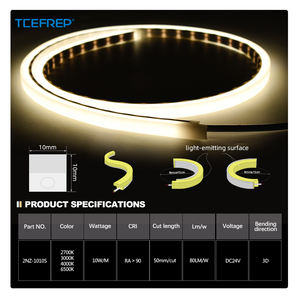 Tube lumineux néon 3D courbé sélectionné 2NZ 1010S 10W M 80 lumens W DC24V 50mm découpable 2700K à 6500K RA90 CRI élevé Éclairage commercial - Product Image 2
