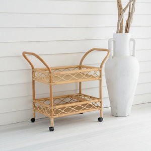 Carrito de servicio de ratán natural de 2 pisos tejido a mano en Vietnam para servir alimentos en hoteles restaurantes Organizador de oficina versátil - Product Image 1