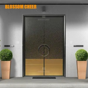 Portes de sécurité principales en fer Blossom Cheer Porte en acier inoxydable en métal en alliage d'aluminium Design graphique moderne antivol en bois CN;GUA