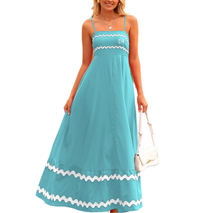 Robe longue d'été pour femme à bretelles spaghetti, imprimé color block, élégante, pour la plage, les soirées, les occasions décontractées et le quotidien - Product Image 2
