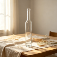 Bouteille de vin vide transparente, cylindrique, à col long, à fond lourd, pour vin de glace, vente en gros directe usine