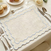 Napperons rectangulaires en mélange de lin brodés, serviettes à bords ondulés, sets de table en tissu pour mariage, fête, anniversaire, décoration de table d'hôtel