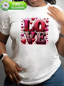 T-Shirt da Donna Lavish Love 180g Manica Corta con Stampa Cuori Rosa Casual Lavabile in Lavatrice Non Trasparente - Product Image 3