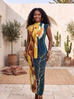 Nouvelle Robe Plissée Imprimée en Polyester Extensible et Élégante pour Femmes Africaines – Tenue Formelle Grande Taille 2026