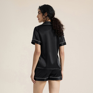 Women's Summer Short Sleeve Pajama Set White Solid Color Cotton <b>Blend</b> Loungewear Home Hotel Wear Thin Fabric Poplin Material - Product Image 4