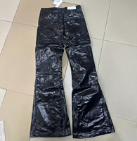 Jean évasé brillant en similicuir pour homme, déchiré avec empiècements abstraits, coupe ample, longueur allongée, style décontracté, hip-hop, vintage, streetwear - Meilleures ventes
