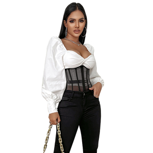 Top Corsé Elástico Negro Transparente <span class=keywords><strong>para</strong></span> <span class=keywords><strong>Mujer</strong></span>, Estilo Gótico, Tejido Sólido, Transpirable, con Cinturón Ancho, <span class=keywords><strong>Faja</strong></span>, Bustier, <span class=keywords><strong>Blusa</strong></span> Ajustada - Product Image 4