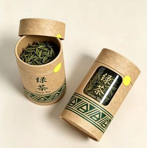 Custom Kraft Paper Tube With Clear <b>Window</b> For Tea Packaging Recyclable Airtight Craft Cylinder Gold <b>Foil</b> Leaf Design - Product Image 6
