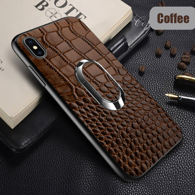 Magnetic Ring Crocodile Genuine Leather Phone Cover 14 Pro Max Mobile Phone Case for IPhone15 Pro Max
