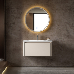 Mueble de <span class=keywords><strong>Baño</strong></span> Flotante Moderno Minimalista Estilo <span class=keywords><strong>Bauhaus</strong></span>, Espejo Inteligente Colgante de Pared de Aleación de Aluminio, Lavabo de Cerámica, para Comedor o Villa - Product Image 2
