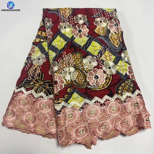 Tela de encaje africano de algodón de alta calidad Sinya, estampados de cera, encaje de guipur nigeriano, tela Ankara de cera para vestidos de <span class=keywords><strong>mujer</strong></span> - Product Image 4