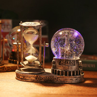 Nouveau fer tour sablier clignotant lumière musique décor à la maison Art déco bois verre bureau décoration boule de cristal boîte à musique