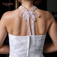 YouLaPan Collier ras-du-cou romantique pour mariée, en perles tressées avec nœud en ruban d'organza fluide, pour mariage à la plage, fuite en mariage, fête VG106