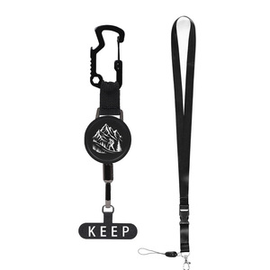 Llavero de alambre de acero elástico al por mayor con almohadillas, cordón de cincha negra, mosquetón multifuncional - Product Image 1