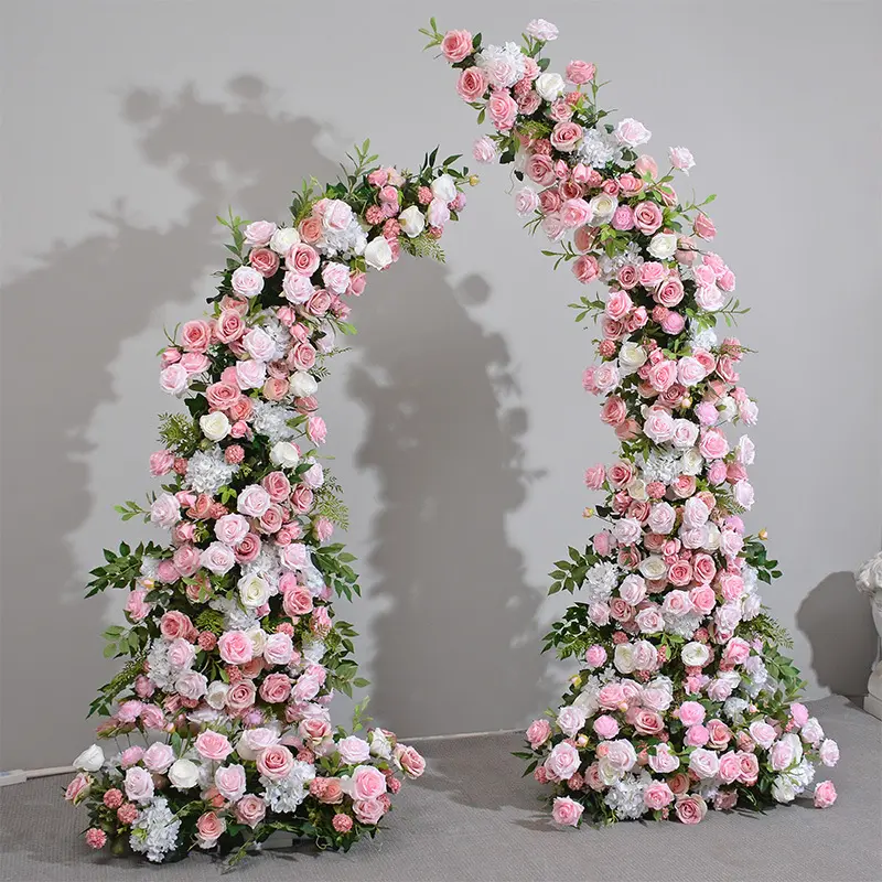 Hot sale Wedding Party Flower Decoration Prop Wedding Background Artificial Flower with Frame Pink Wedding Arch Flowers