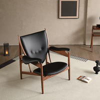 Fauteuil de salon au design rétro minimaliste, style médiéval, en cuir rembourré, avec structure en bois massif de frêne, pour salon ou bureau