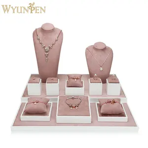 Pink jewelry display set stand custom For Counter Showcase Ring Bust Necklace Bracelet bead jewelry display cabiner