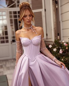 Mily Bridal ML248 Elegante <span class=keywords><strong>Abito</strong></span> da Sera Lavanda <span class=keywords><strong>con</strong></span> Scollo a Cuore, Vestito <span class=keywords><strong>Lungo</strong></span> <span class=keywords><strong>in</strong></span> <span class=keywords><strong>Raso</strong></span> <span class=keywords><strong>con</strong></span> Perle e <span class=keywords><strong>Spacco</strong></span> per Cene di Gala - Product Image 6