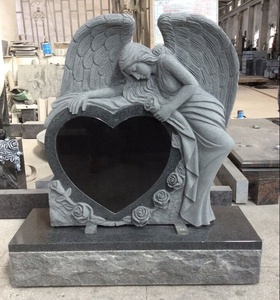 รูปปั้นหินแกรนิตสีดำธรรมชาติแกะสลักด้วยมือสำหรับสุสานดีไซน์รูปหัวใจรูปปั้นนางฟ้า - Product Image 2