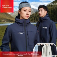 Blouson bomber softshell thermique imperméable doublé polaire épais avec logo personnalisé, luxe décontracté, coupe ample, capuche montante, automne