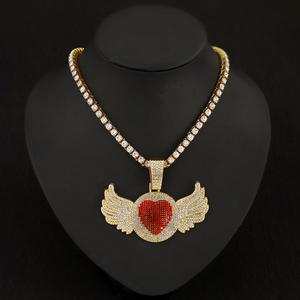 Hombres y mujeres Iced Out Rhinestones Tennis Chain <span class=keywords><strong>CZ</strong></span> Bling Full Heart Colgante Collares - Product Image 4